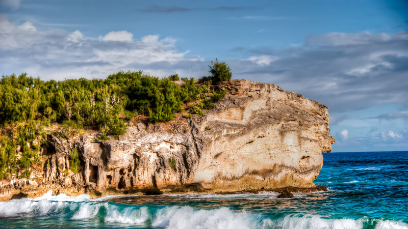 Cliff with Green Trees — Blue