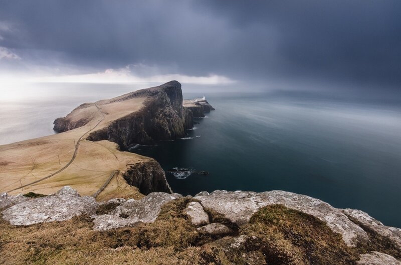 Cliff with Lighthouse — Gray