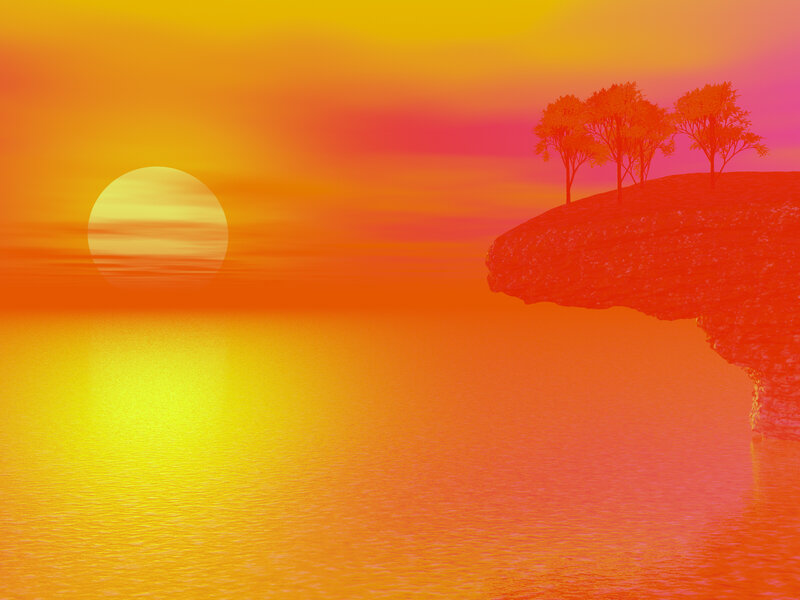 Cliff with Trees at Sunset