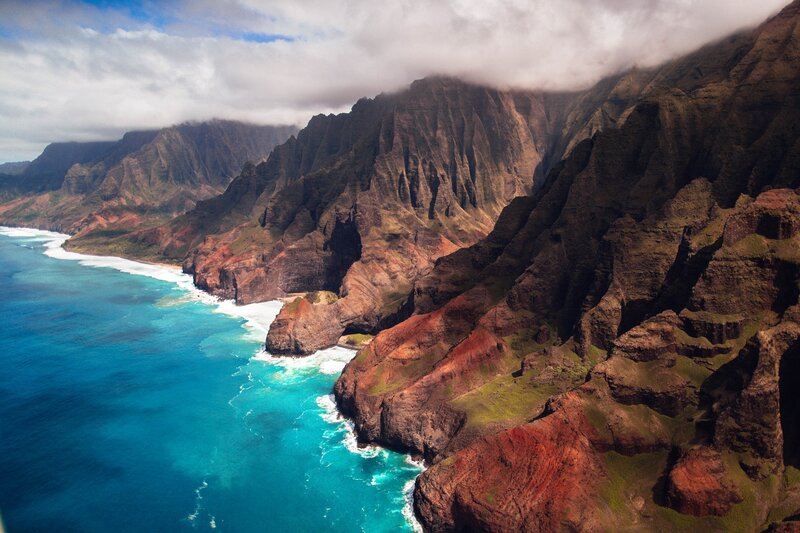 Cliffs Along Ocean Coast — Blue, Dramatic, Afternoon, Photograph, Clouds, Mountains