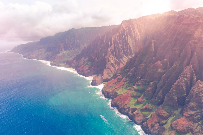 Cliffs Along Ocean Coast — Blue, Dramatic, Afternoon, Photograph, Clouds