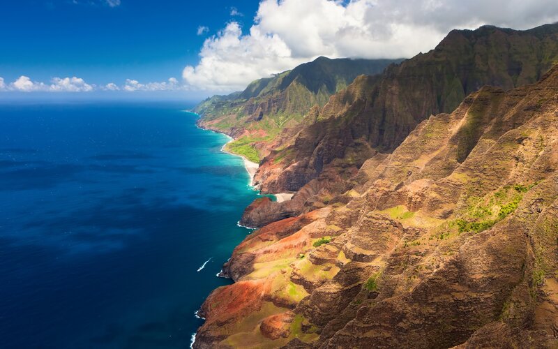 Cliffs Along Ocean Coast — Blue, Dramatic, Afternoon, Photograph, Mountains, Beach, Clouds