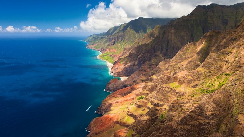 Cliffs Along Ocean Coast — Blue, Dramatic, Afternoon, Photograph, Mountains, Beach