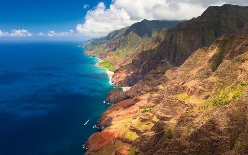 Cliffs Along Ocean Coast — Blue, Dramatic, Afternoon, Photograph, Mountains