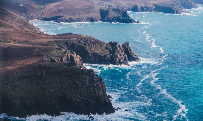 Cliffs Along Ocean Coast — Blue, Dramatic, Afternoon, Photograph, Waves