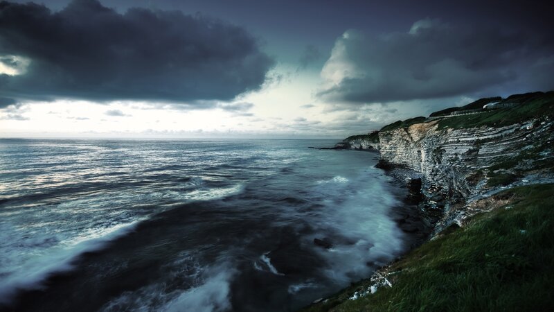 Cliffs Along Ocean Coast — Blue, Dramatic, Night