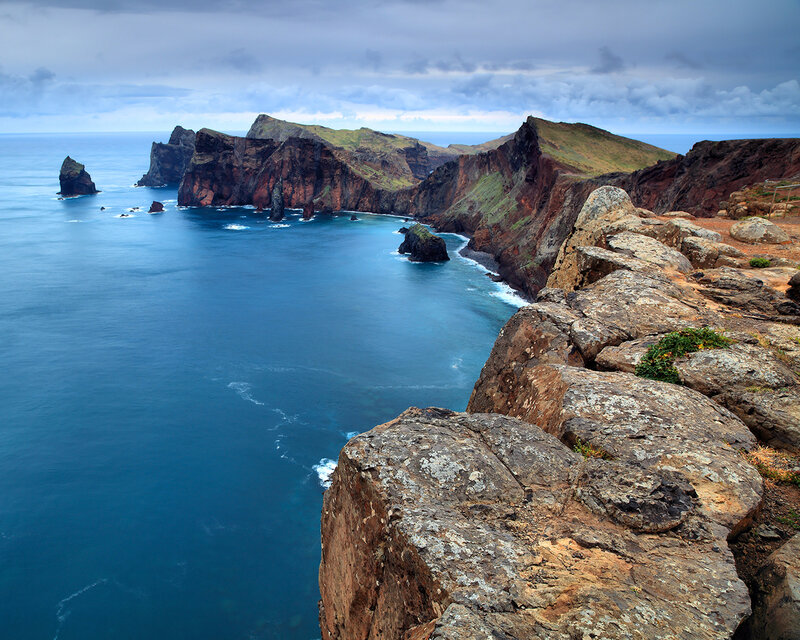 Cliffs Along Ocean Coast — Blue, Dramatic, Photograph, Rocks, Sky