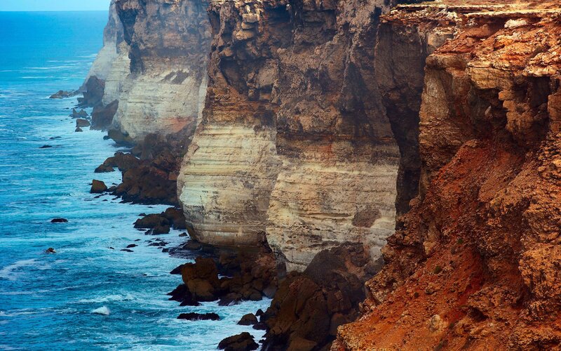 Cliffs Along Ocean Coast — Blue, Dramatic, Photograph, Waves