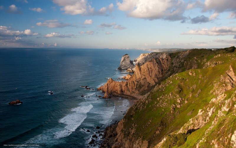 Cliffs Along Ocean Coast — Blue, Serene, Afternoon, Photograph, Clouds