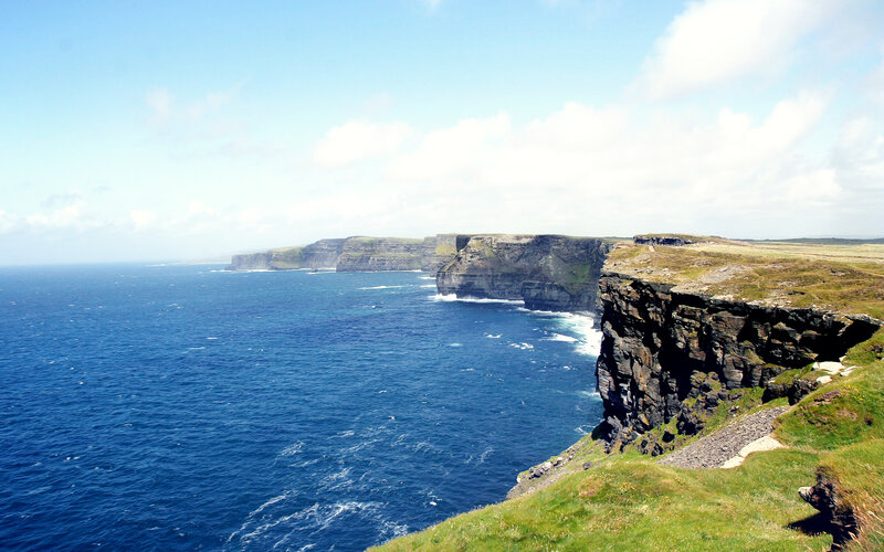 Cliffs Along Ocean Coast — Blue, Serene, Afternoon, Photograph