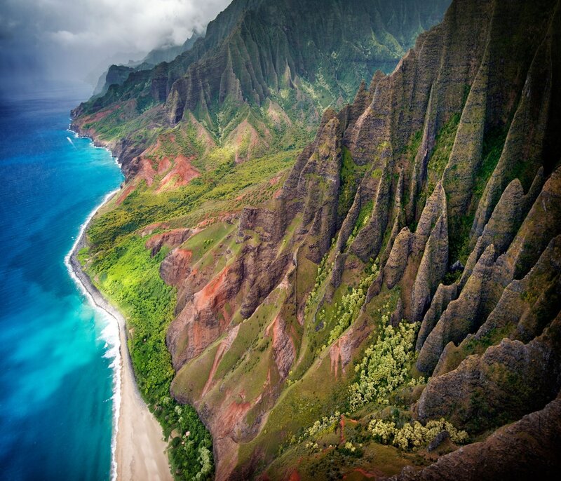 Cliffs Along Ocean Coast — Green, Dramatic, Photograph