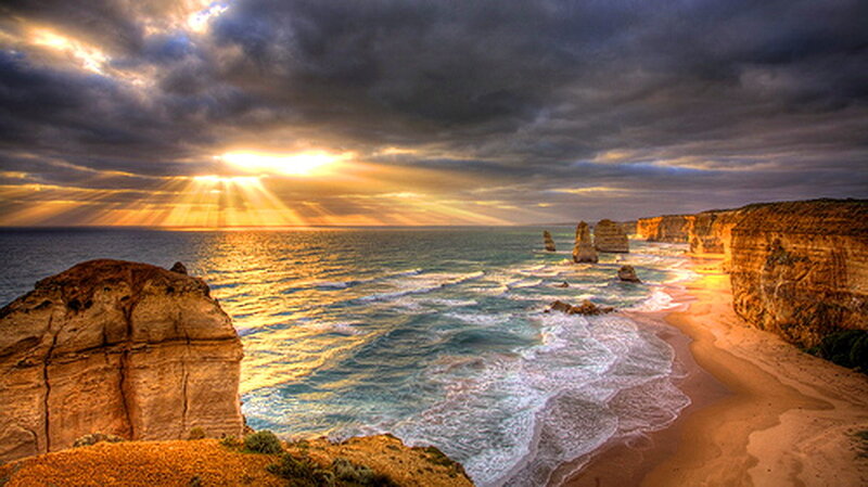 Cliffs and Ocean at Sunset — Blue