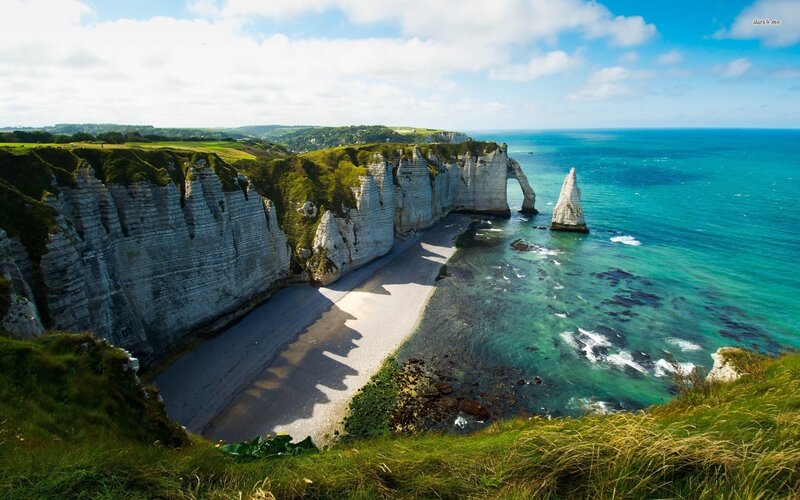 Cliffs and Sea Arch — Blue, Serene, Afternoon, Photograph