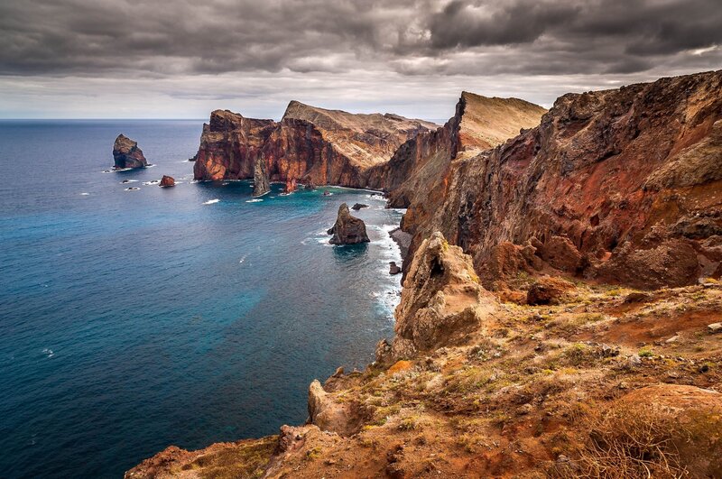 Cliffs and sea stacks at Ponta de São Lourenço