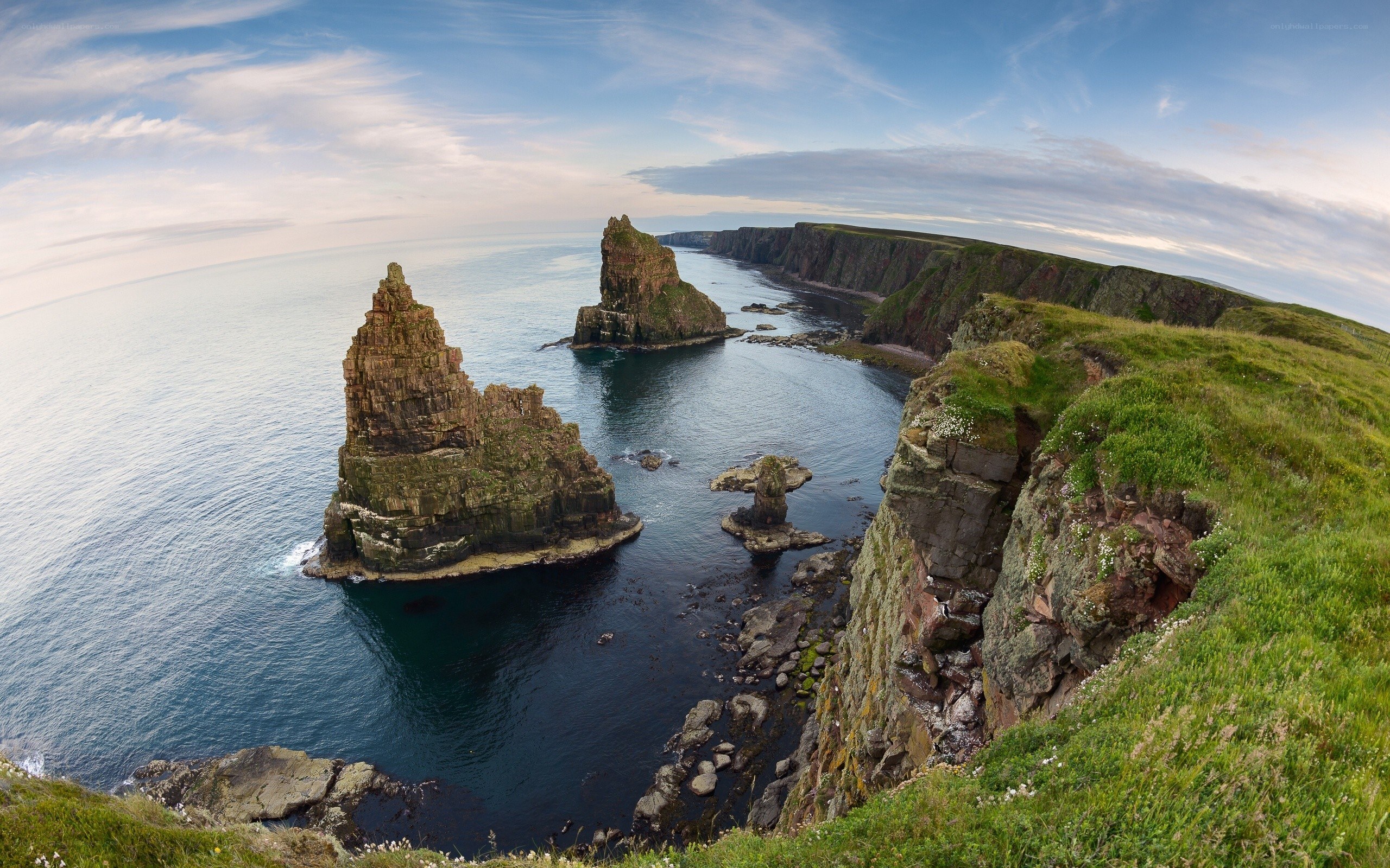 cliffs and sea stacks at sunset