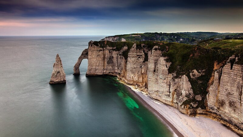Cliffs and Sea Stacks — Blue, Dramatic, Sunset, Photograph, Ocean