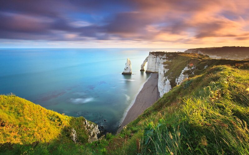 Cliffs and Sea Stacks — Blue, Dramatic, Sunset, Photograph