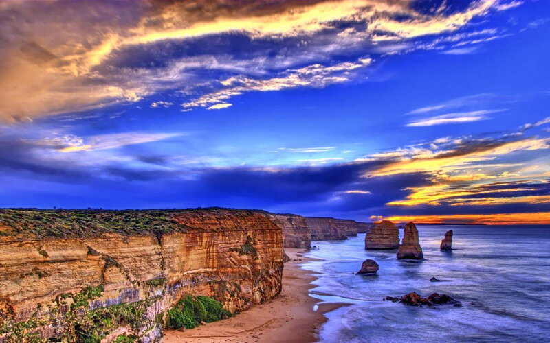 Cliffs and Sea Stacks — Blue, Dramatic, Sunset