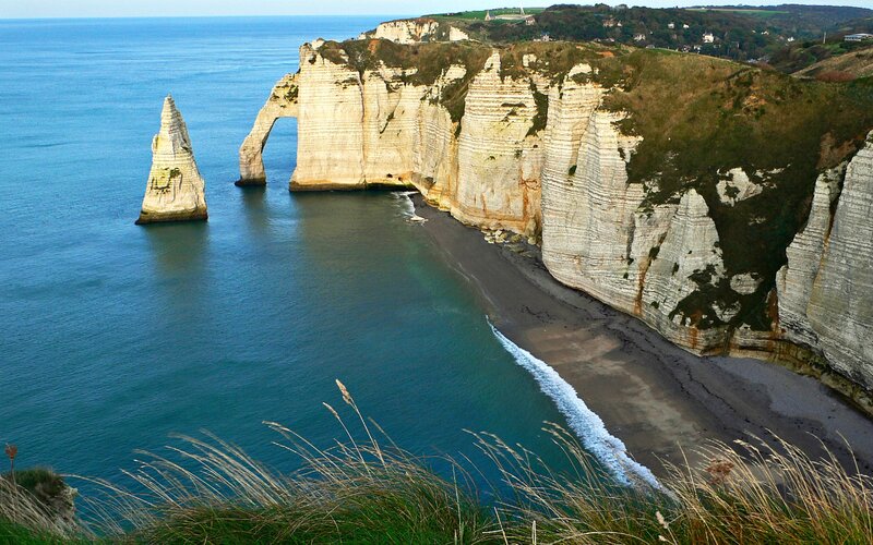 Cliffs and Sea Stacks — Blue, Serene, Afternoon, Photograph