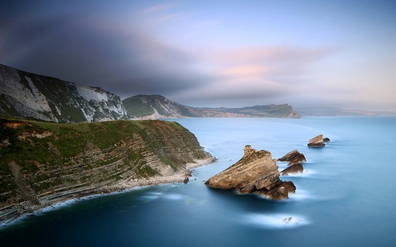 Cliffs and Sea Stacks — Blue, Serene, Sunset