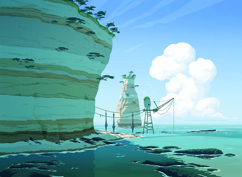 Cliffs and Sea with Crane