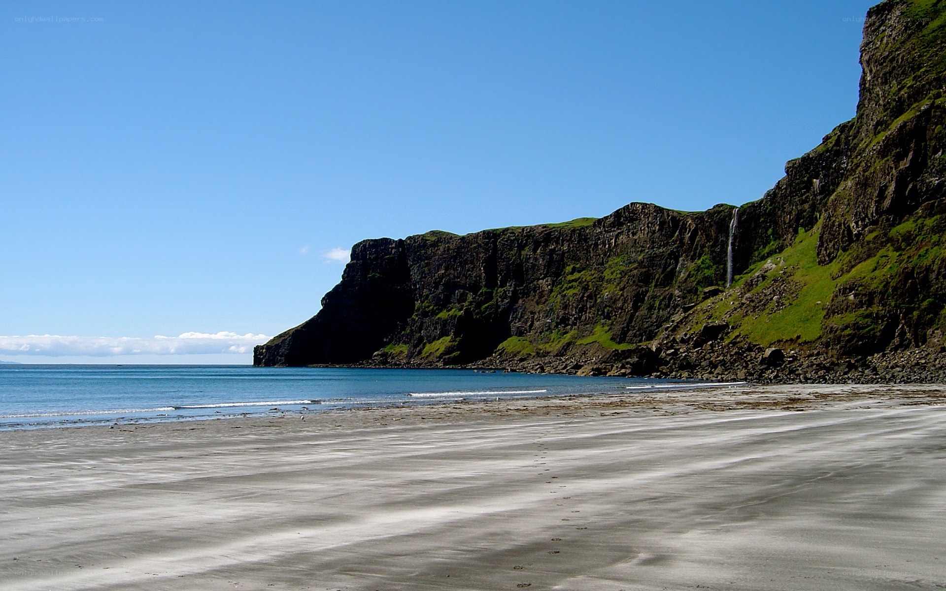 cliffs and waterfall at beach