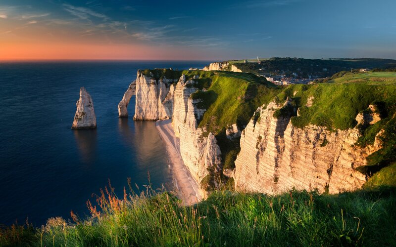 Cliffs at Étretat — Blue, Serene, Sunset