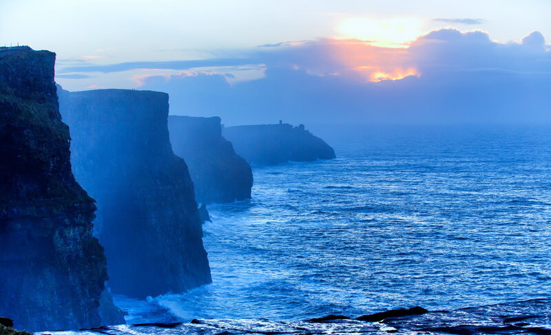 Cliffs at Sunset — Blue, Dramatic, Photograph, Ocean