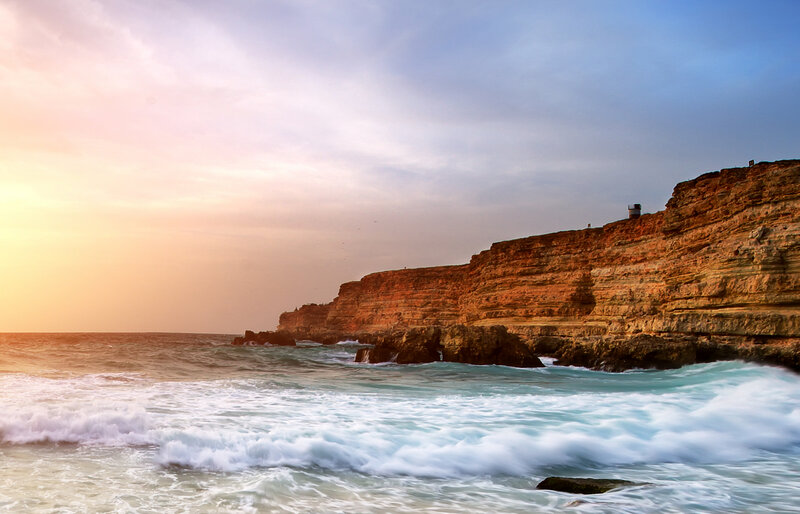 Cliffs at Sunset — Blue, Dramatic, Photograph