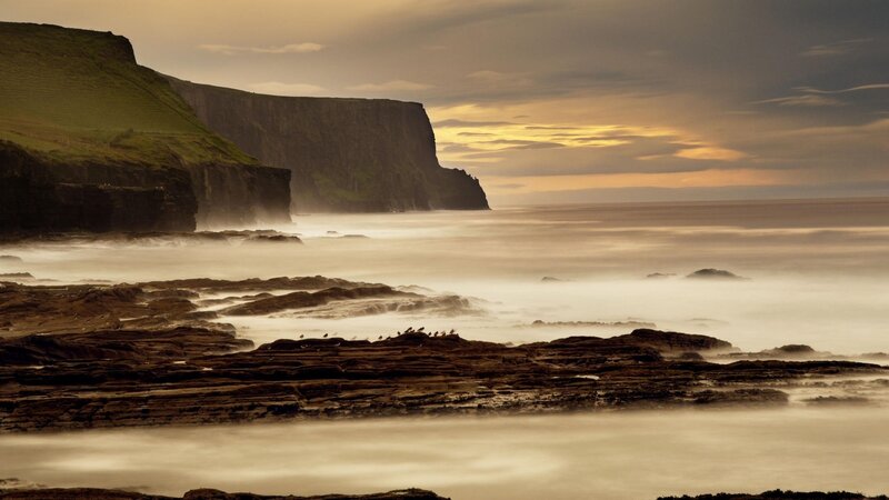 Cliffs at Sunset — Brown, Dramatic, Photograph, Ocean, Rocks