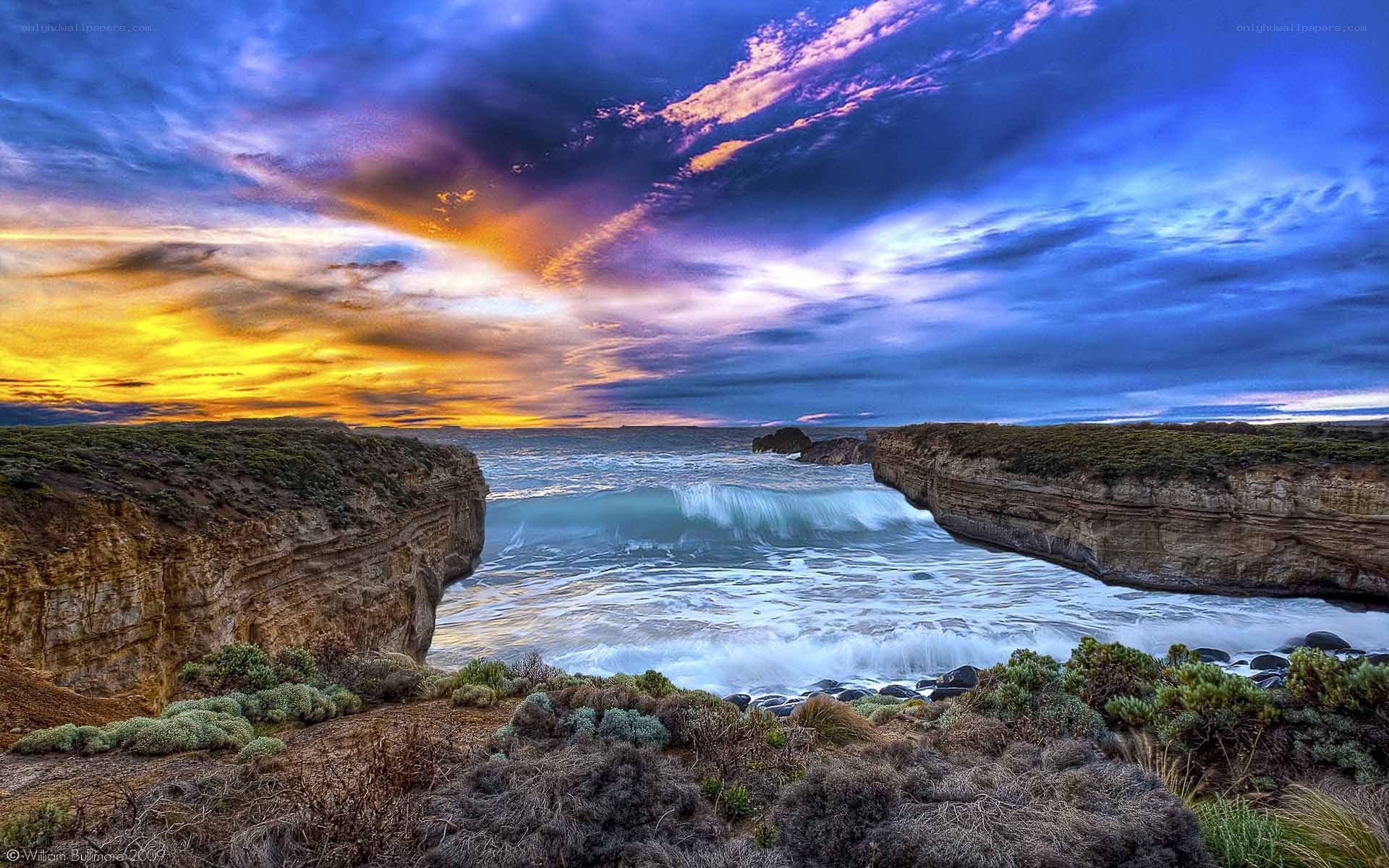Cliffs at sunset by the sea