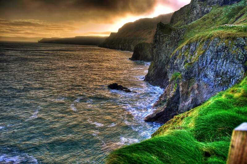 Cliffs at Sunset — Green, Dramatic