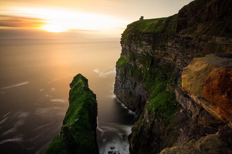Cliffs at Sunset — Green, Serene, Photograph