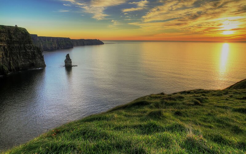 Cliffs at Sunset — Green, Serene