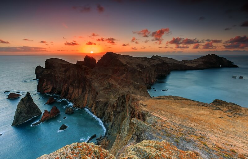 Cliffs at Sunset — Orange, Dramatic, Photograph, Ocean