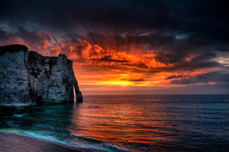 Cliffs at Sunset — Orange, Dramatic, Photograph