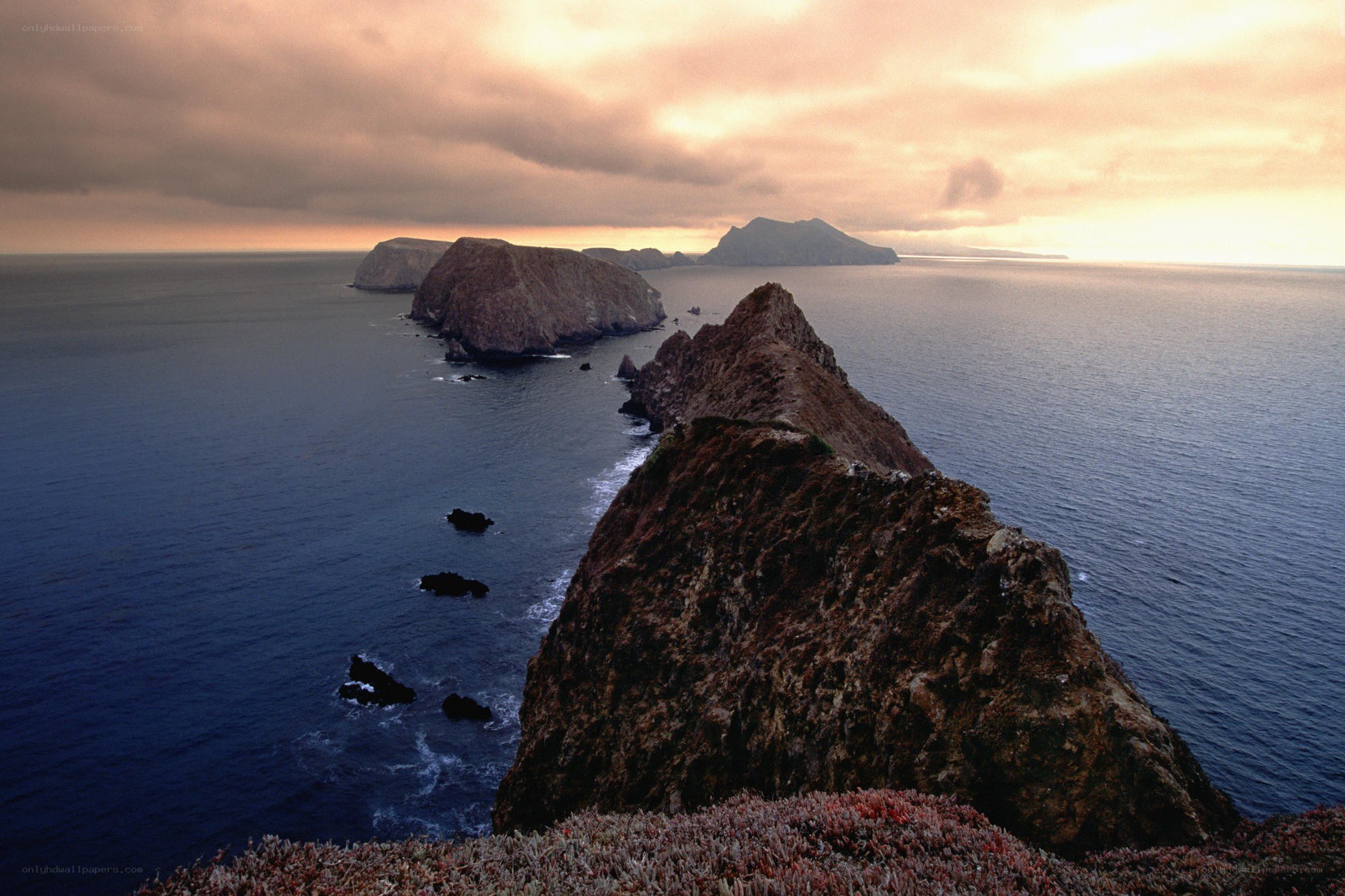 Cliffs at sunset over the sea