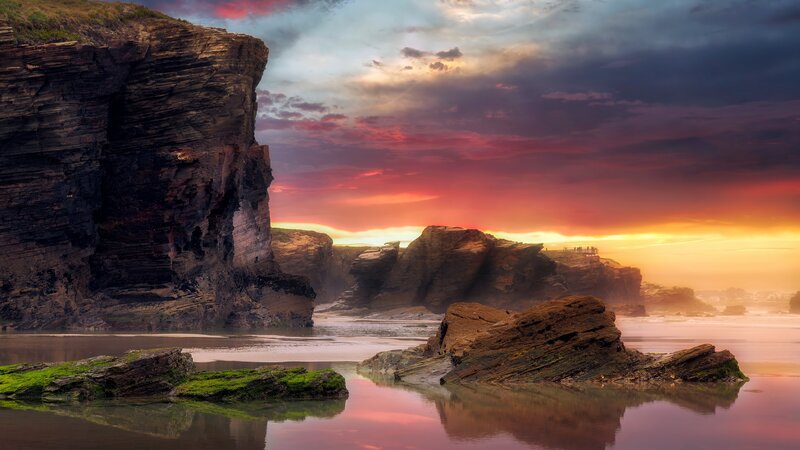 Cliffs at Sunset — Red