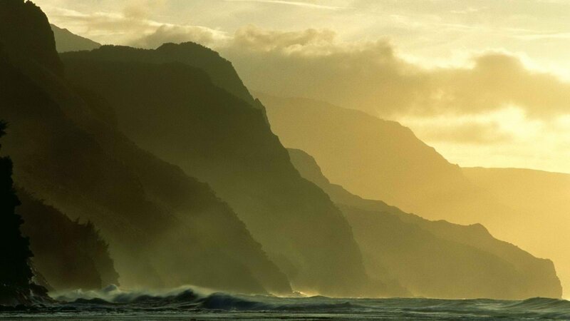 Cliffs at Sunset — Yellow, Dramatic, Photograph