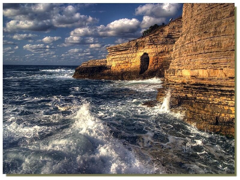 Cliffs by the Ocean — Blue, Dramatic, Afternoon, Photograph, Clouds, Rock