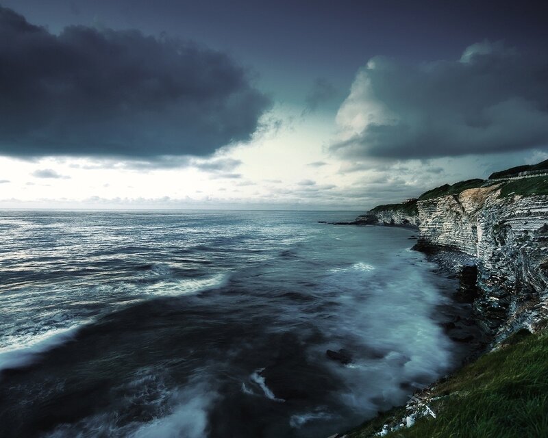 Cliffs by the Ocean — Blue, Dramatic, Afternoon, Photograph, Clouds