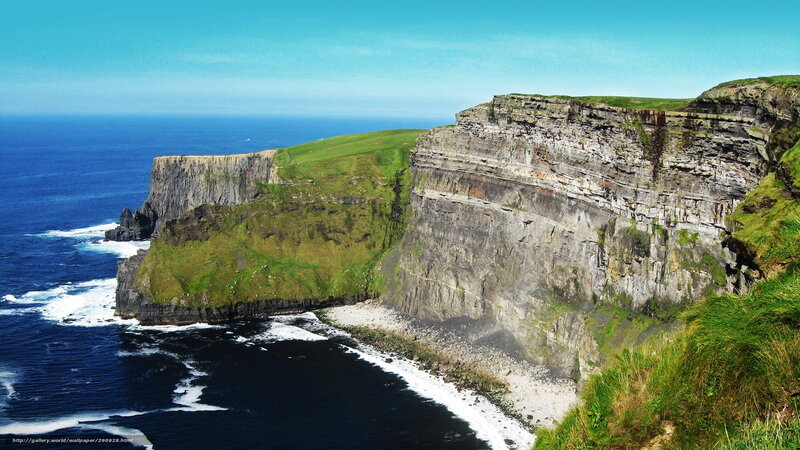 Cliffs by the Ocean — Blue, Dramatic, Afternoon, Photograph, Grass, Sky