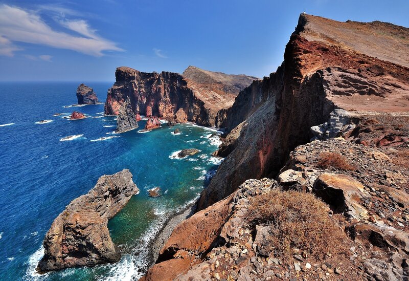 Cliffs by the Ocean — Blue, Dramatic, Afternoon, Photograph, Rocks, Sky