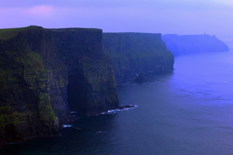 Cliffs by the Sea — Blue, Dramatic, Night, Photograph, Ocean, Sky