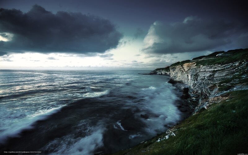 Cliffs by the Sea — Blue, Dramatic, Night, Photograph, Ocean