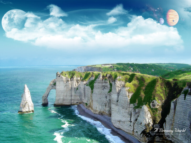 Cliffs by the Sea — Blue, Dreamy