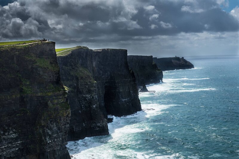 Cliffs of Moher — Blue, Dramatic, Afternoon, Photograph, Ocean, Clouds, People