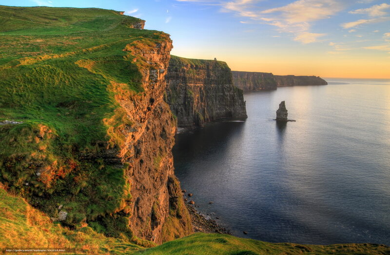 Cliffs of Moher — Green, Serene, Sunset, Photograph