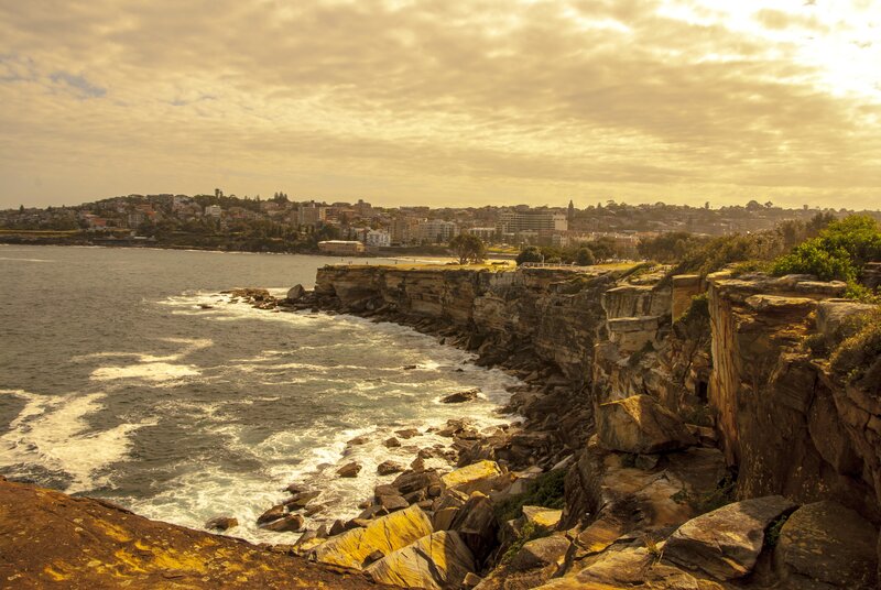 cliffs overlooking coastal city