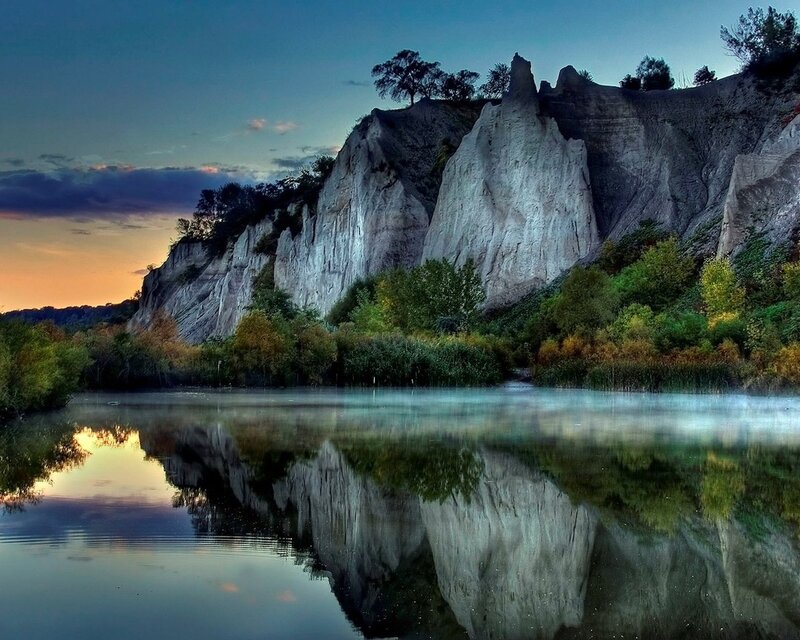 Cliffs Reflected in Lake — Blue
